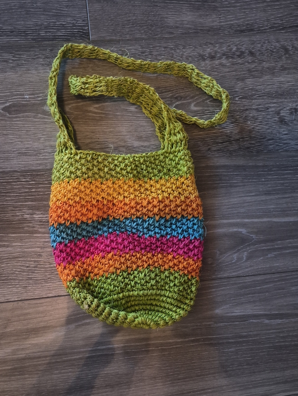 Handmade Crochet Crossbody Bag in Green, Orange, Blue & Pink